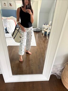 bagatelle White Pants with Navy and Tan Print